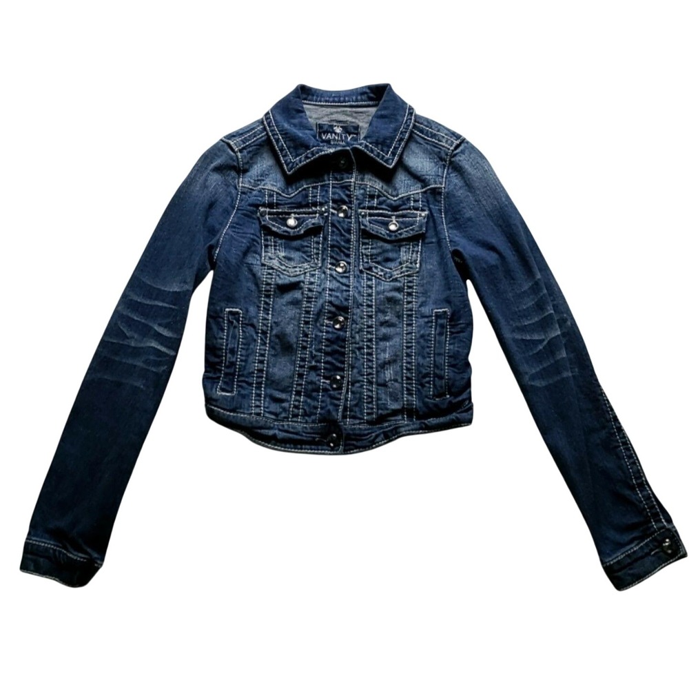 Vanity Jacket Womens Small Blue Denim Jean Embroidered Fleur De Lis Western
